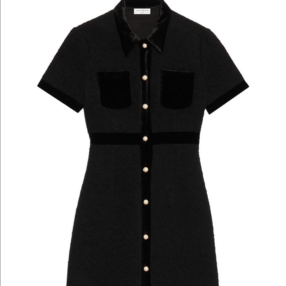 ISO SANDRO PAULETTE VELVET TRIM MINI DRESS